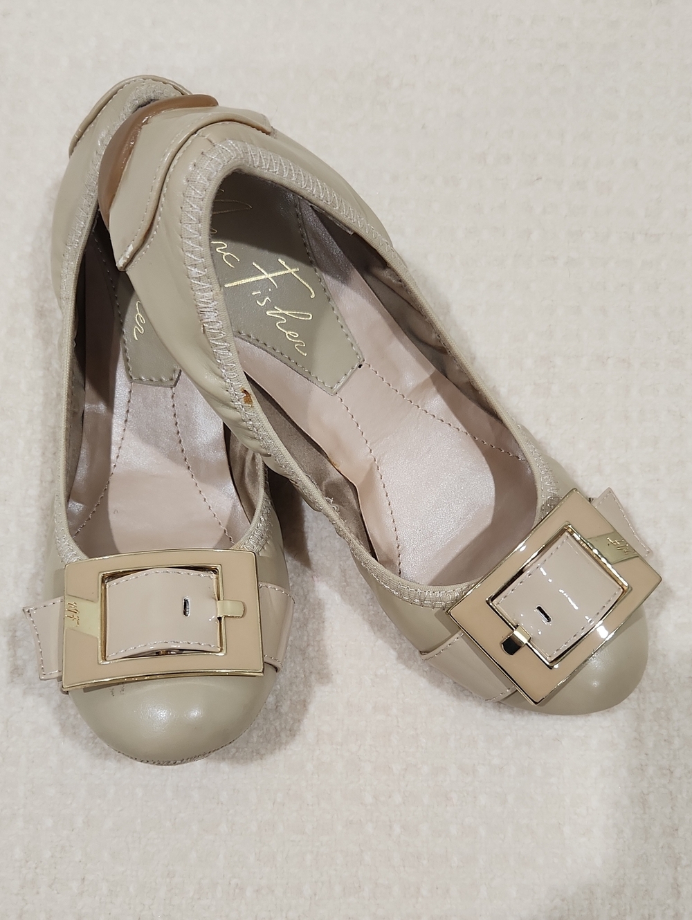Marc Fisher Taupe Patent Buckle Ballet Flats MF ROSA NATURAL MULTI LL